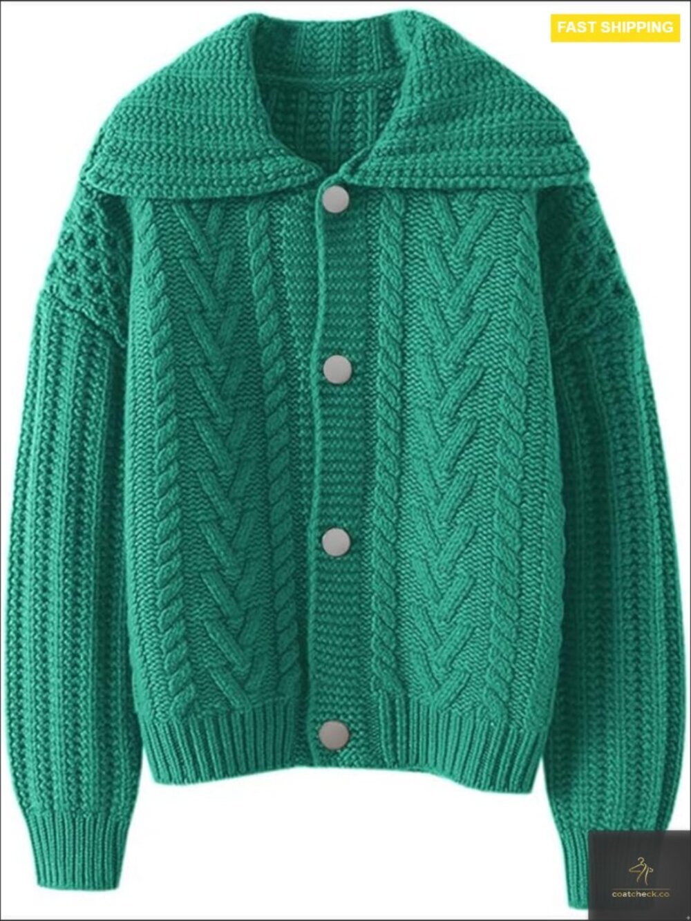 Chunky Knit Cardigan Sweater Jacket Lapel Collar Button Down Oversized Elegant